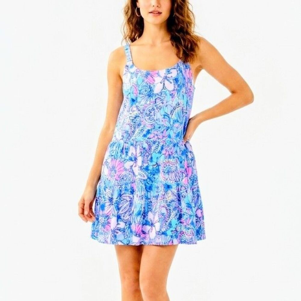 LILLY PULITZER Dress Loro Swing Style Blue/Pink/Purple Floral Print Women XL